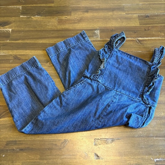 GAP Other - GAP Denim Chambray Ruffle Jumpsuit Straight Wide Leg Toddler 3T Blue Sleeveless